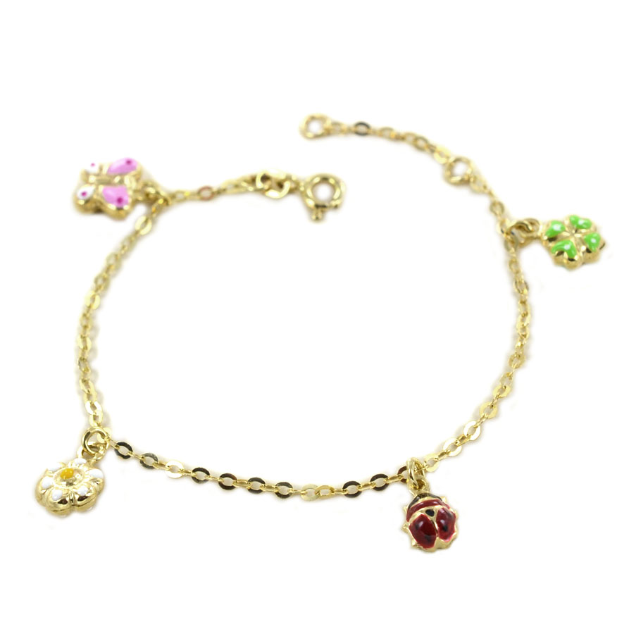 Bracciale da bambina in oro 9 kt con charms e smalti colorati