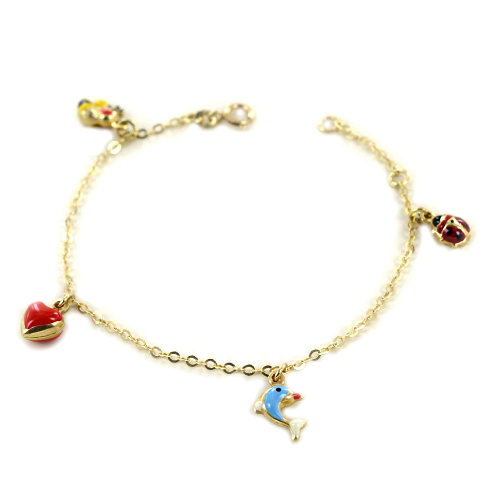 Bracciale da bambina in oro 9 kt con charms e smalti colorati