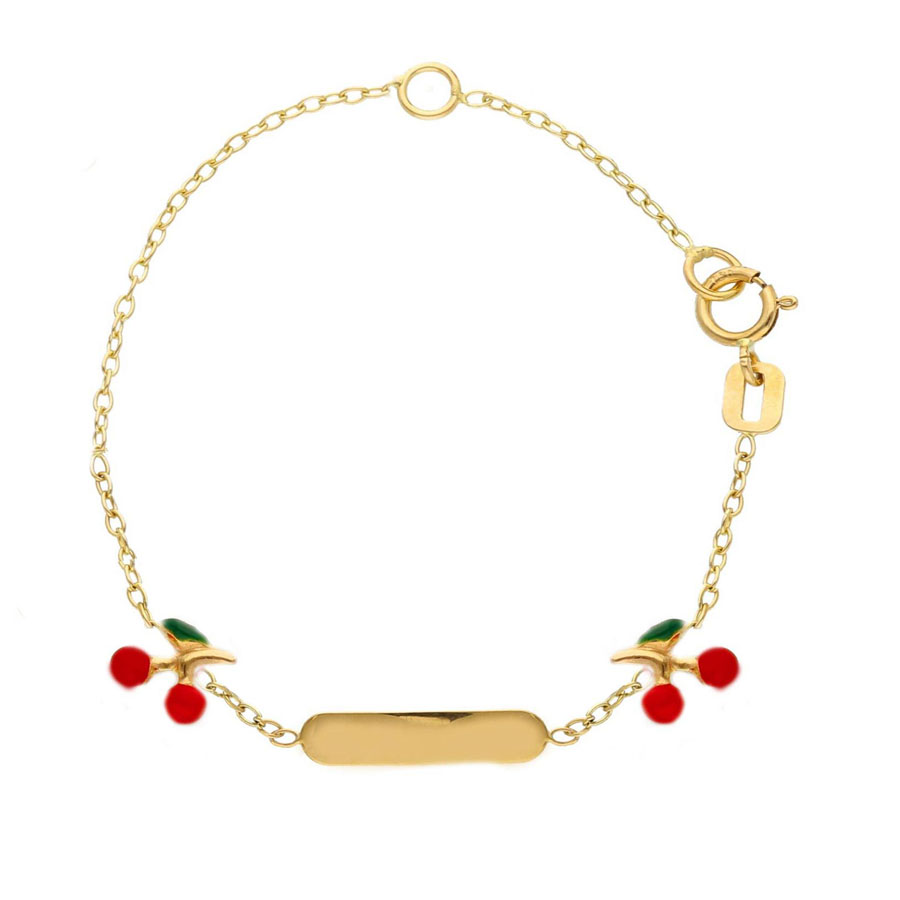 Bracciale da Bambina in oro con ciliegine e targhetta