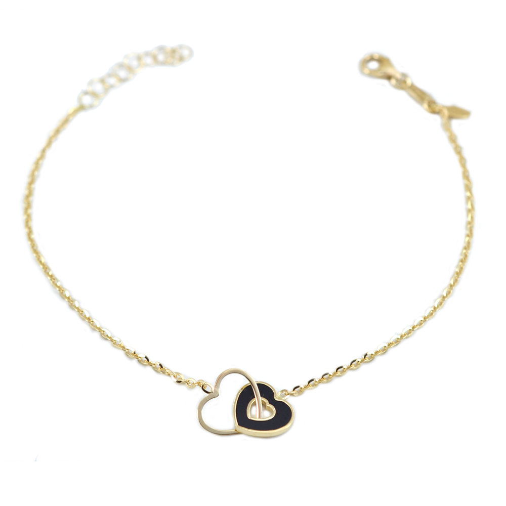 Bracciale da bambina in oro con cuori traforati smalto nero