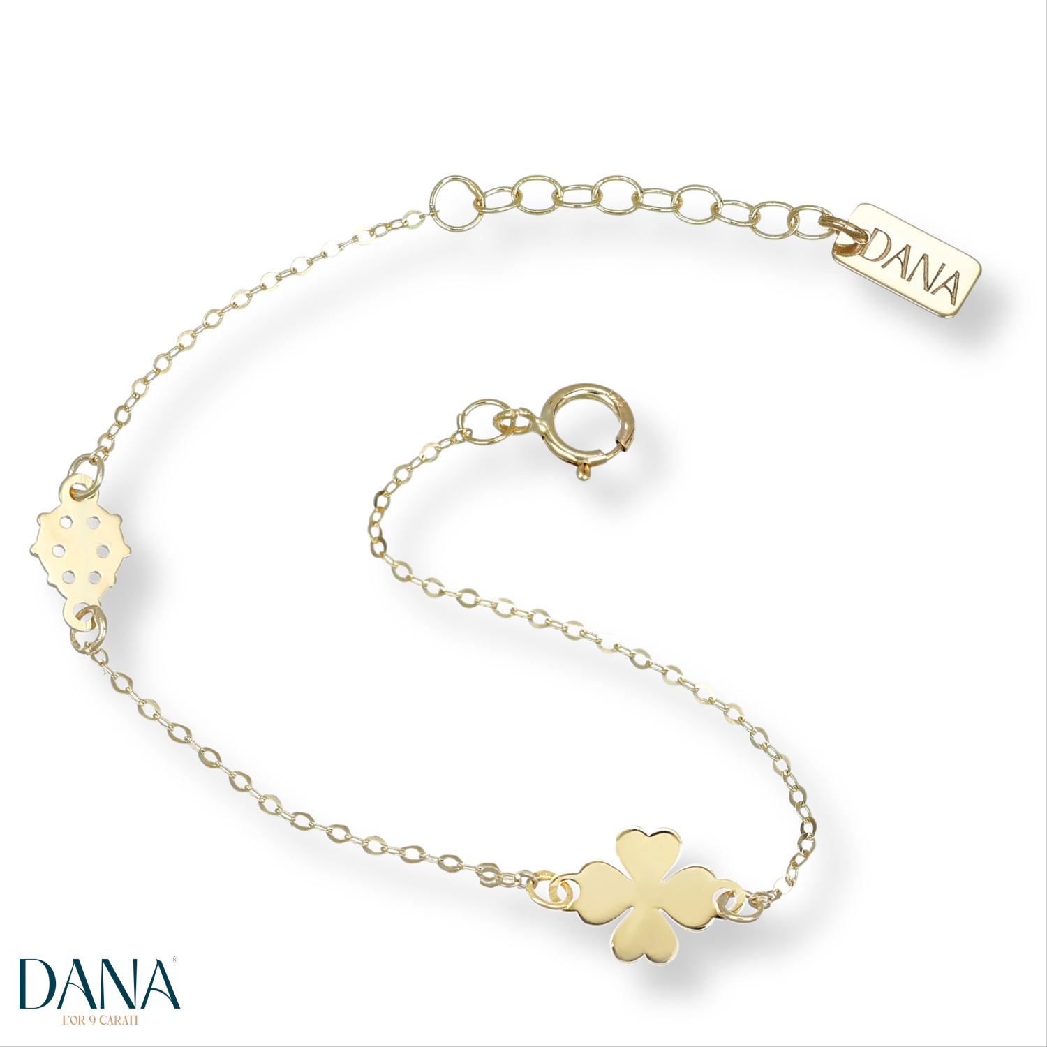 Bracciale da Bambina Quadrifoglio e coccinella in oro 9 kt