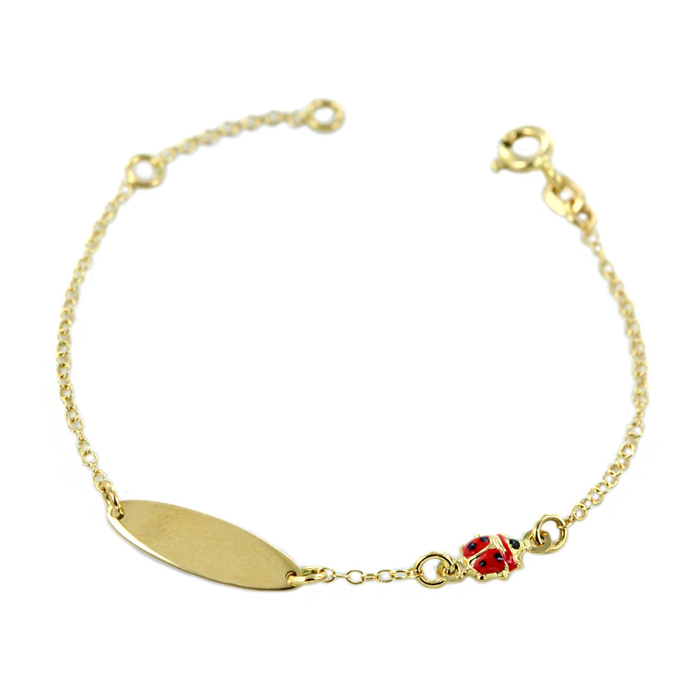 Bracciale da Bambino/a con targhetta in oro con coccinella 