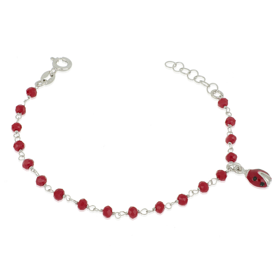 Bracciale da bambino bambina in argento con coccinella