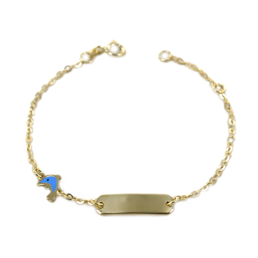 Bracciale da bambino con targhetta in oro 9 kt con delfino 