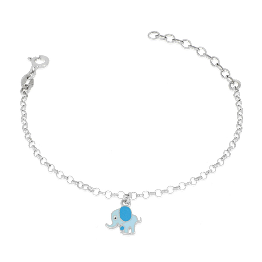 Bracciale da bambino in argento con elefantino azzurro