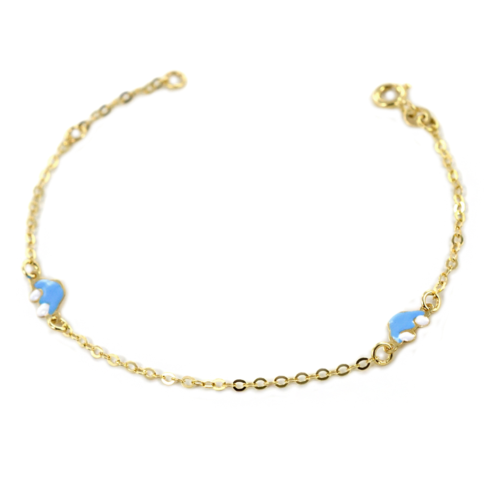 Bracciale da bambino in oro 9 kt con auto a smalto azzurro