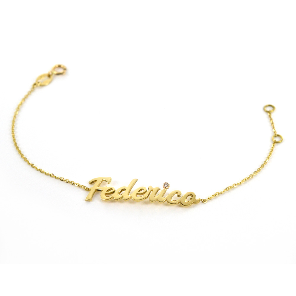 Bracciale da bambino personalizzato con nome in oro giallo e diamante