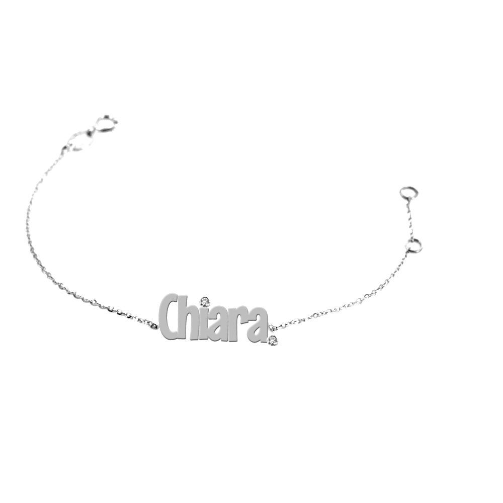 Bracciale da ragazza personalizzato con nome in oro bianco e 2 diamanti