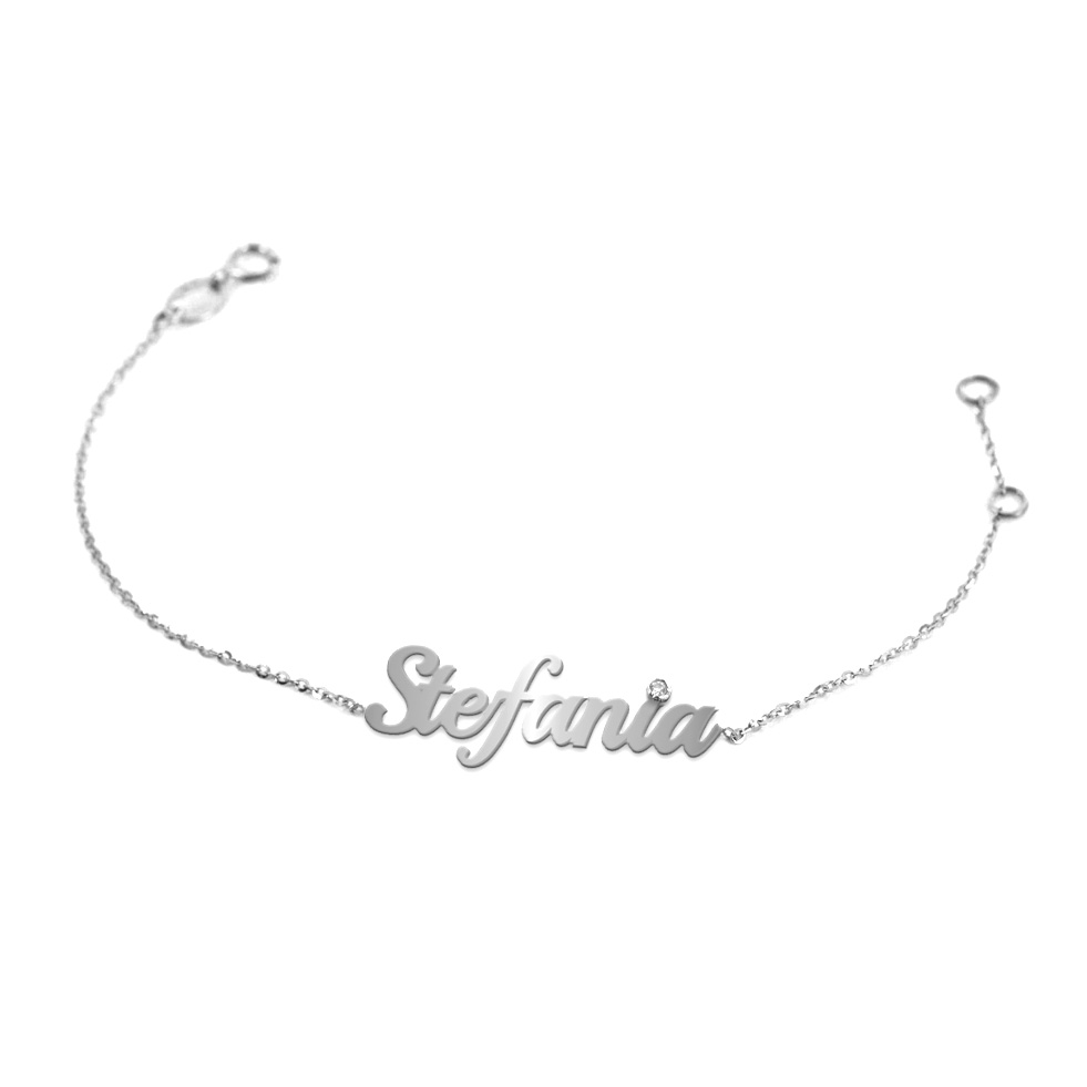 Bracciale da ragazza personalizzato con nome in oro bianco e diamante