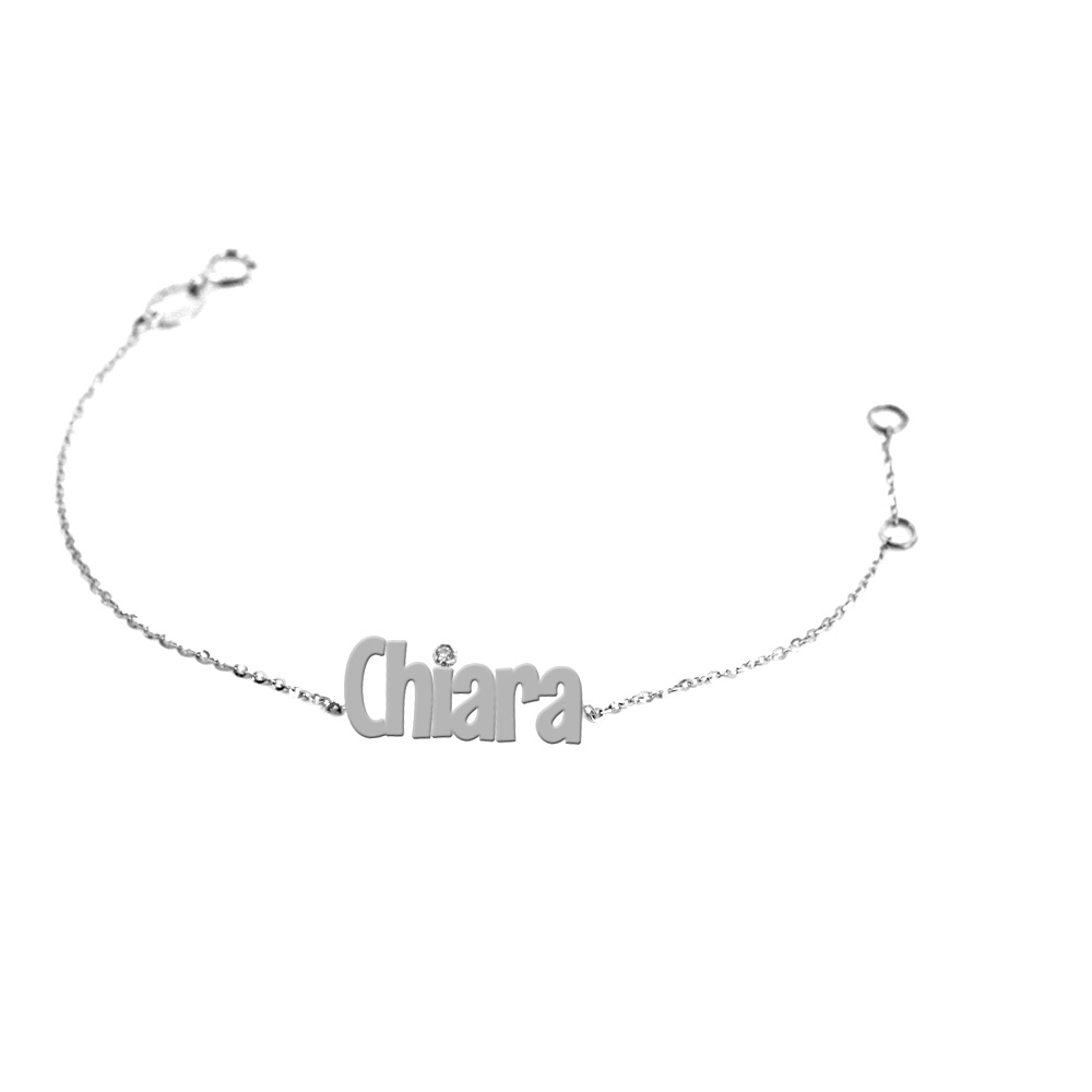 Bracciale da ragazza personalizzato con nome in oro bianco e diamante