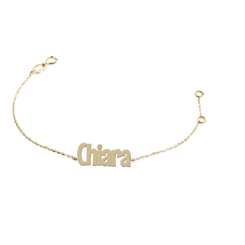 Bracciale da ragazza personalizzato con nome in oro giallo e diamante