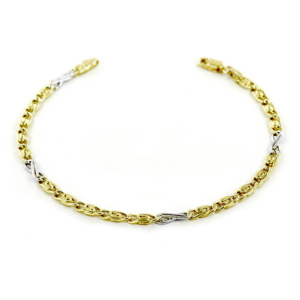 Bracciale da uomo fine in oro giallo e bianco occhio di pernice 