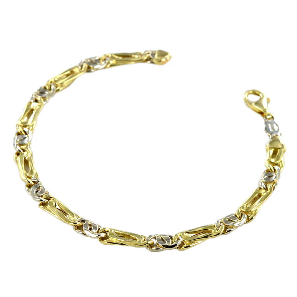 Bracciale da uomo grande in oro giallo e bianco occhio di pernice 21 cm