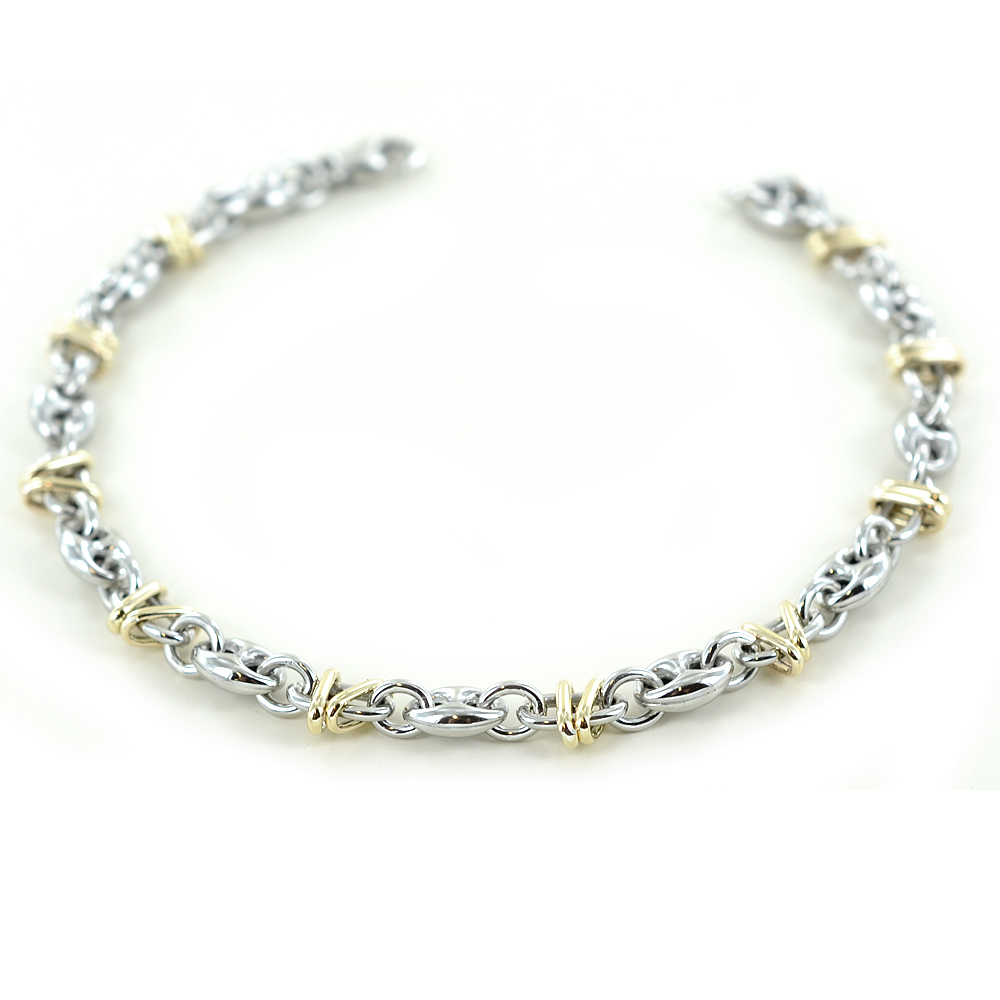 Bracciale da uomo in acciaio e oro maglia marina alternata