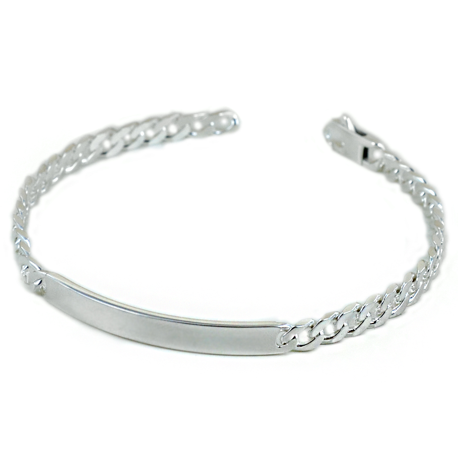 Bracciale da uomo in argento con targhetta small e maglia groumette 