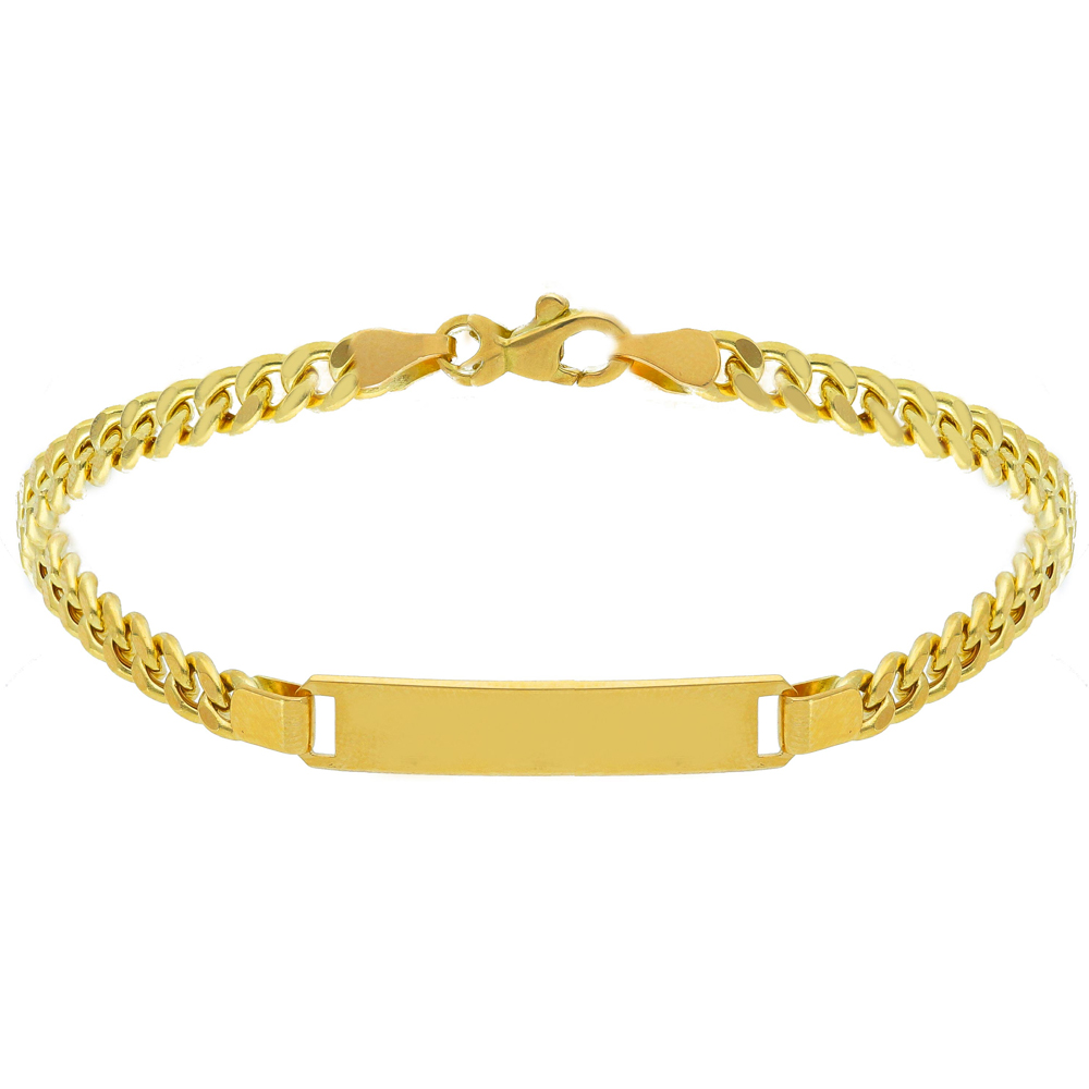 Bracciale da uomo in oro giallo con targhetta maglia groumette 21 cm LARGE