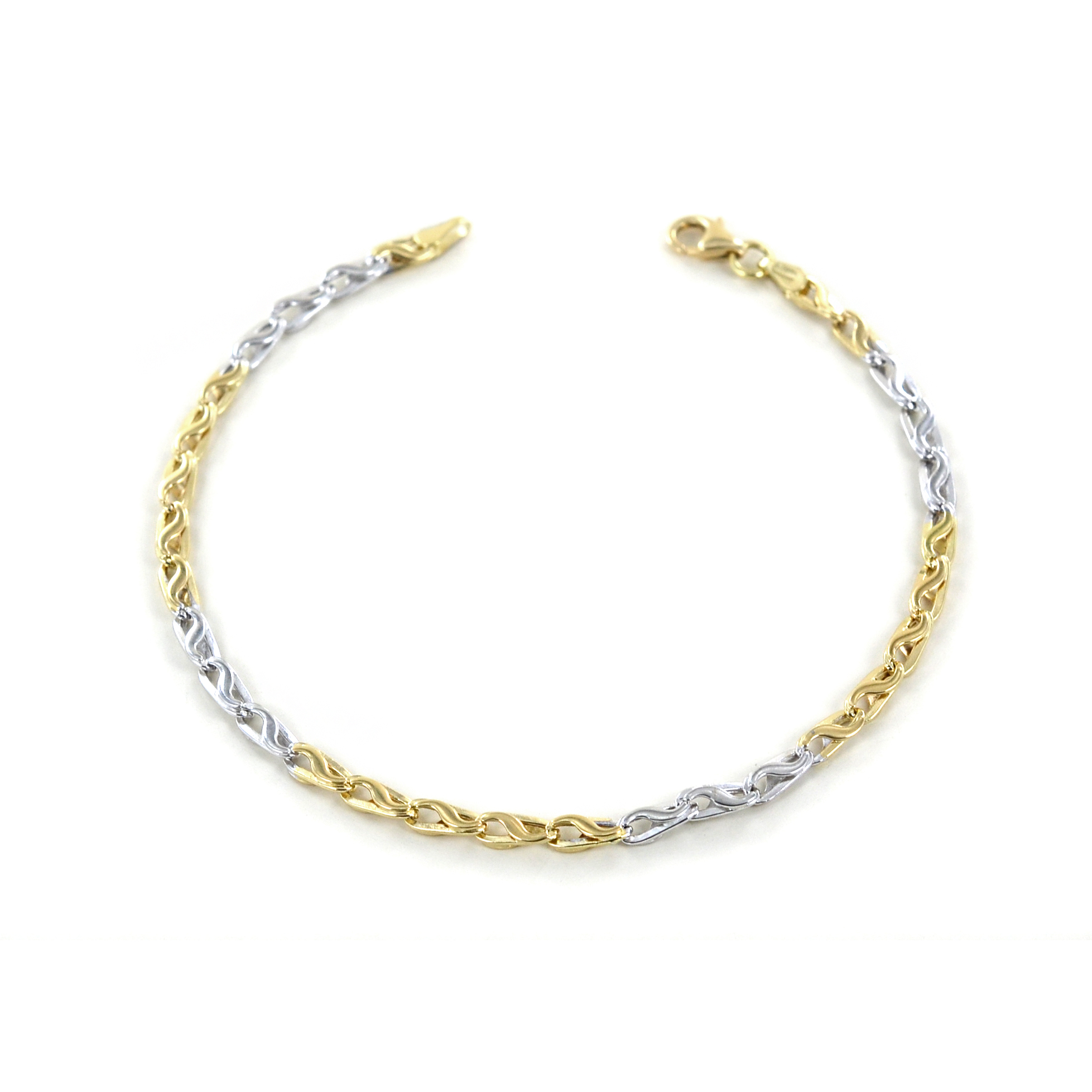 Bracciale da uomo in oro giallo e bianco a maglia fantasia media