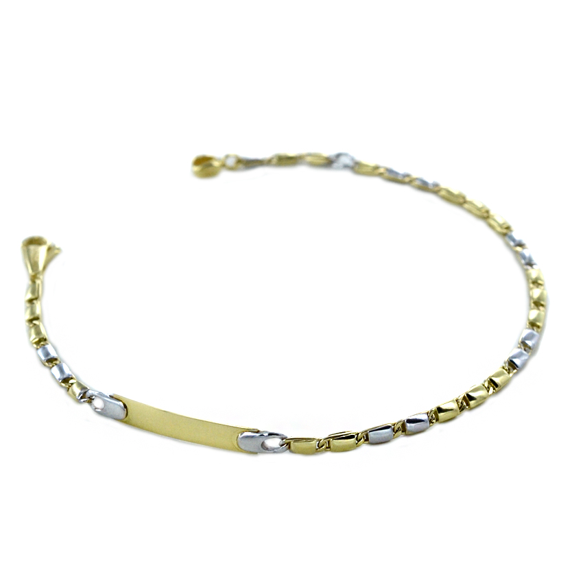 Bracciale da uomo in oro giallo e bianco con targhetta 