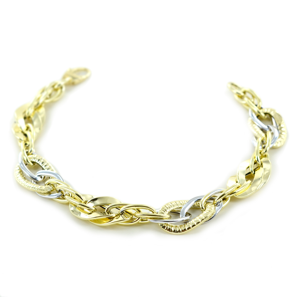 Bracciale Donna a catena fantasia in oro giallo e bianco bicolore