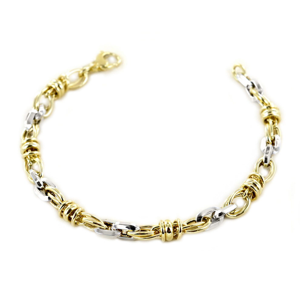 Bracciale Donna a catena fantasia in oro giallo e bianco