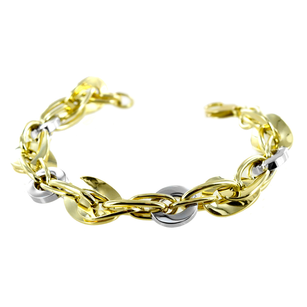 Bracciale Donna a catena sfalsata in oro giallo e bianco