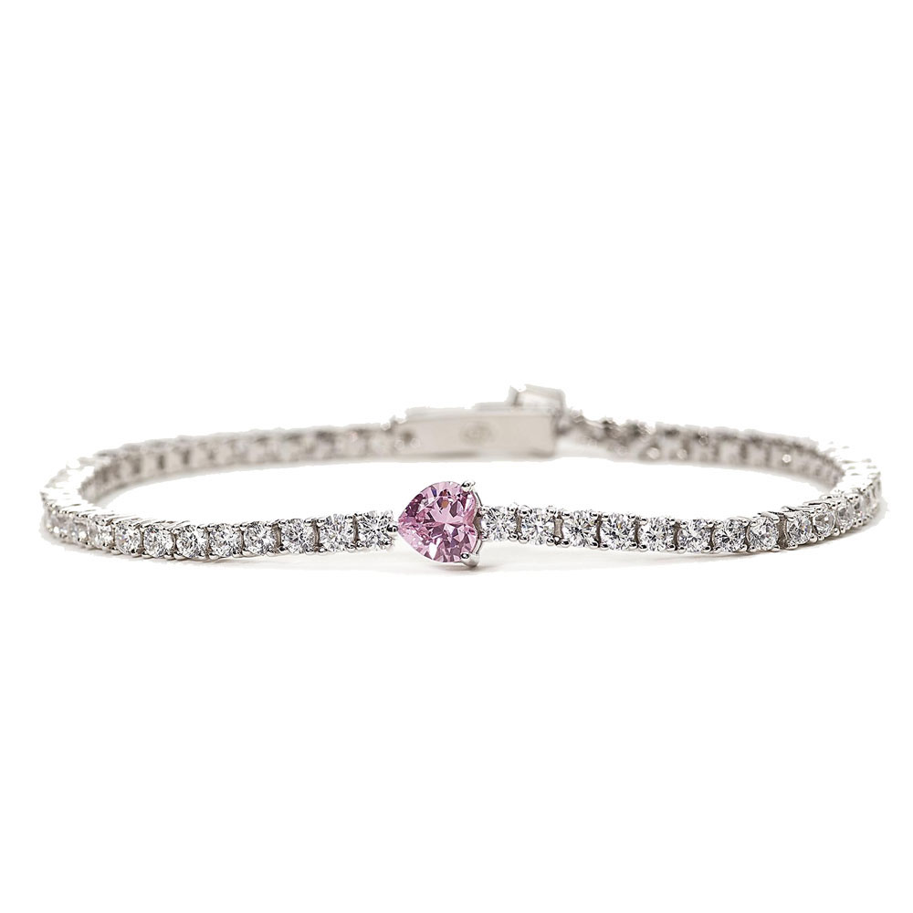 Bracciale donna Mabina in argento con Cuore Rosa e zirconi 533557-S