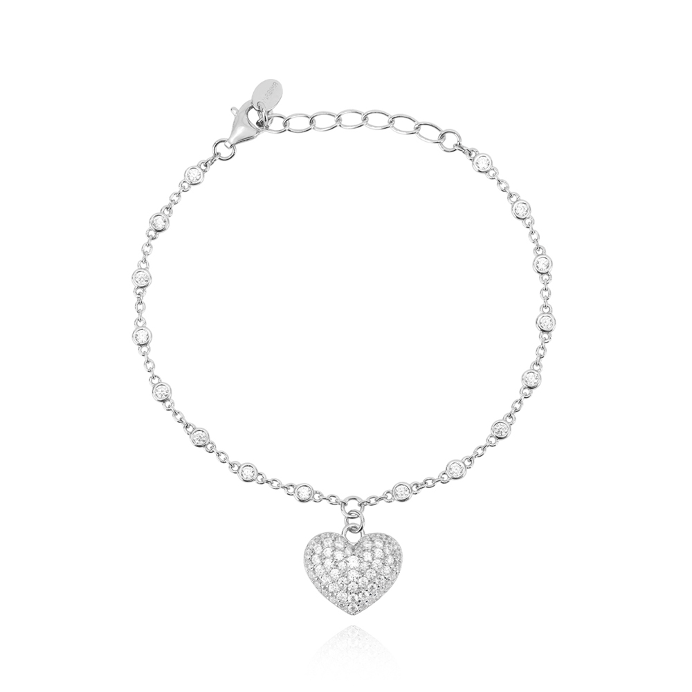 Bracciale Donna Mabina in argento con punti luce in zircone e ciondolo a cuore in pav di zirconi