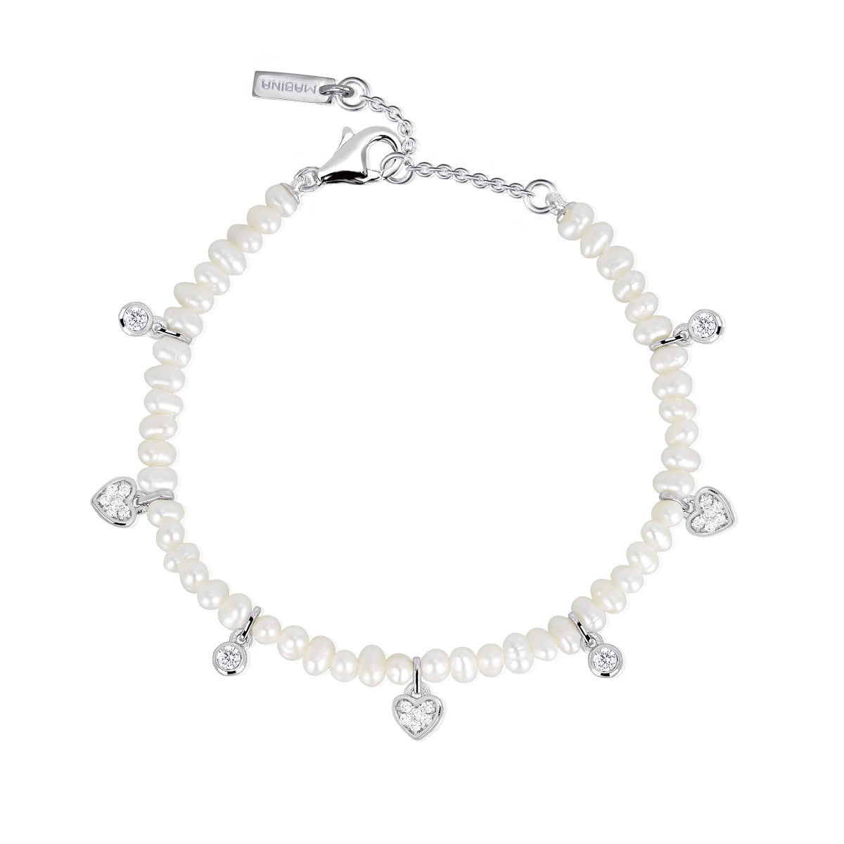 Bracciale Donna Mabina in Argento e Perle con Zirconi Cuori