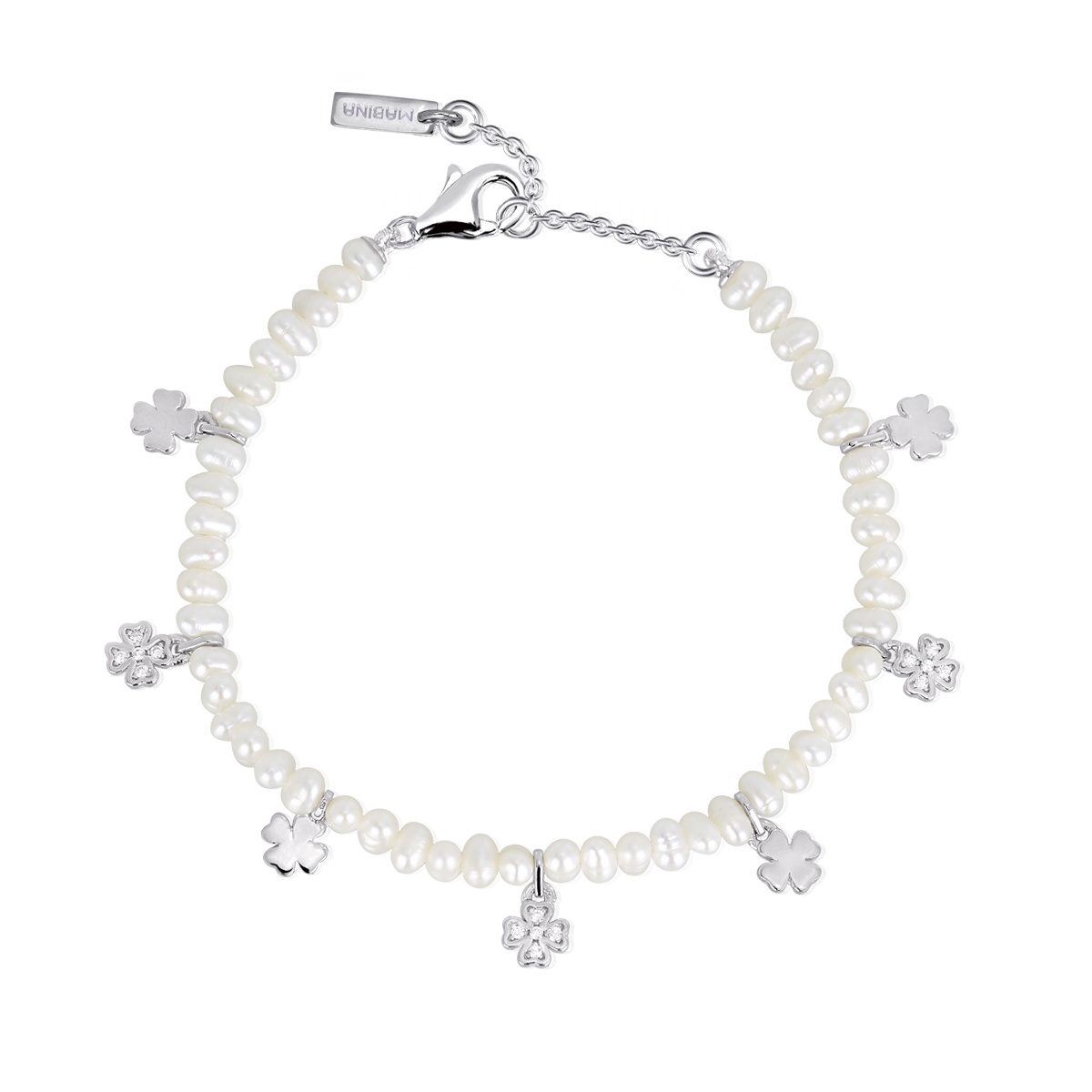 Bracciale Donna Mabina in Argento e Perle con Zirconi e Quadrifogli