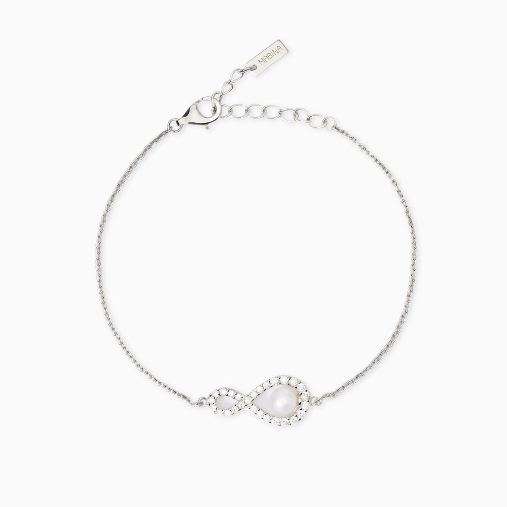 Bracciale donna Mabina in argento Infinito con zirconi e perla 534053