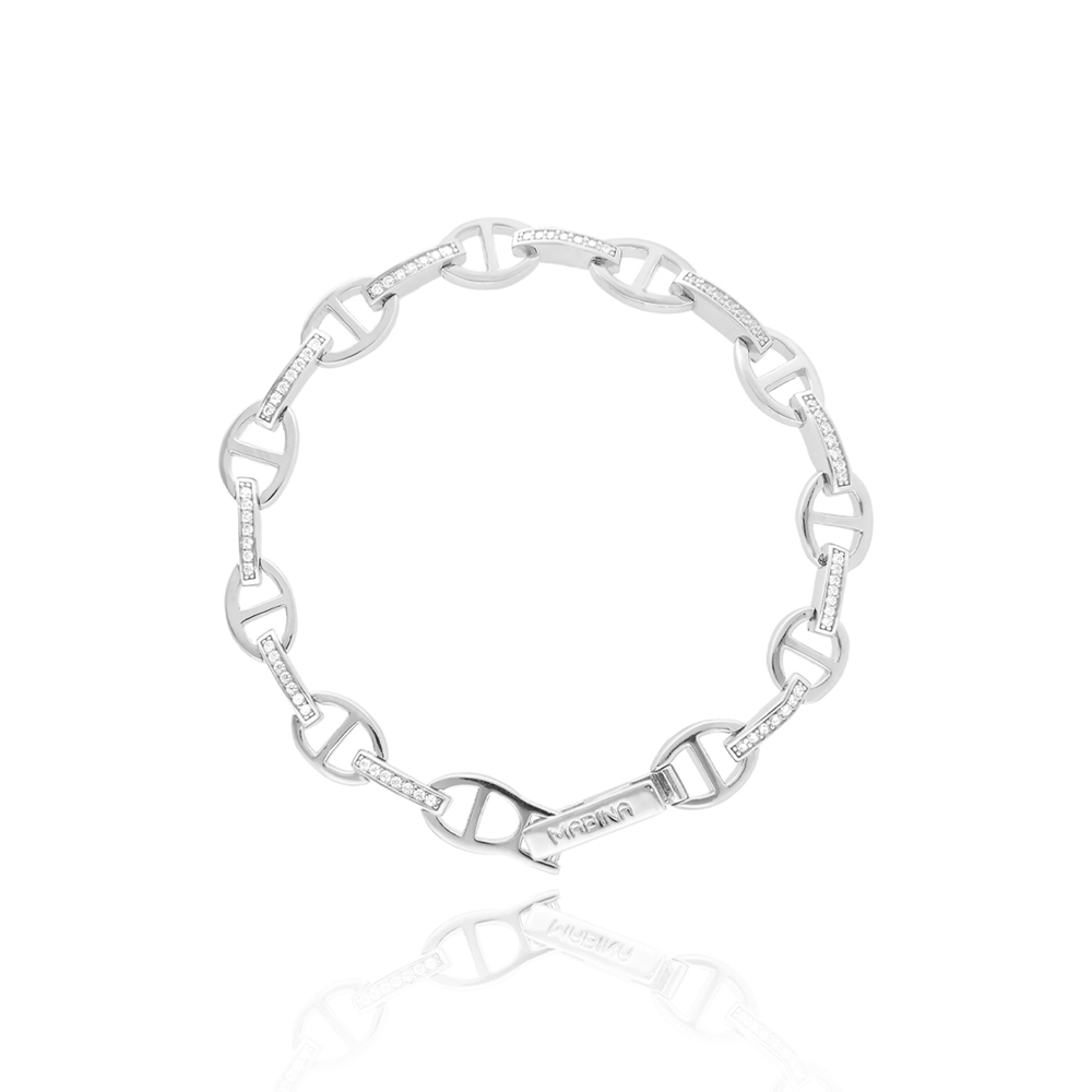 Bracciale donna Mabina maglie traversino in argento con zirconi 533414-M