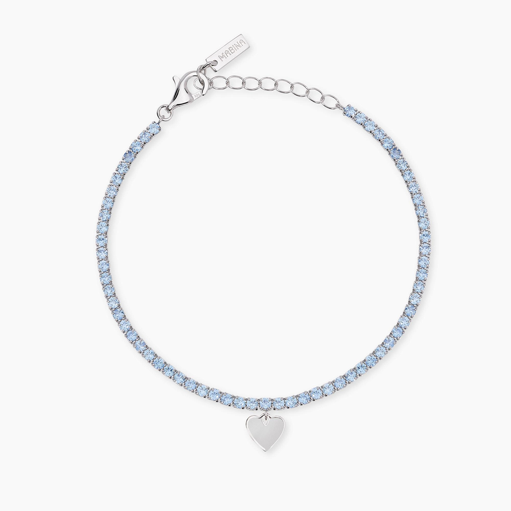 Bracciale donna Mabina tennis con acquamarina sintetica e ciondolo cuore LOVELY DAY 534161