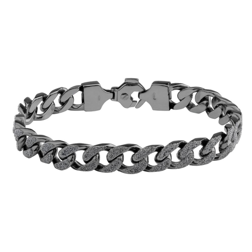 Bracciale Groumette da uomo in argento nero e polvere di diamante large