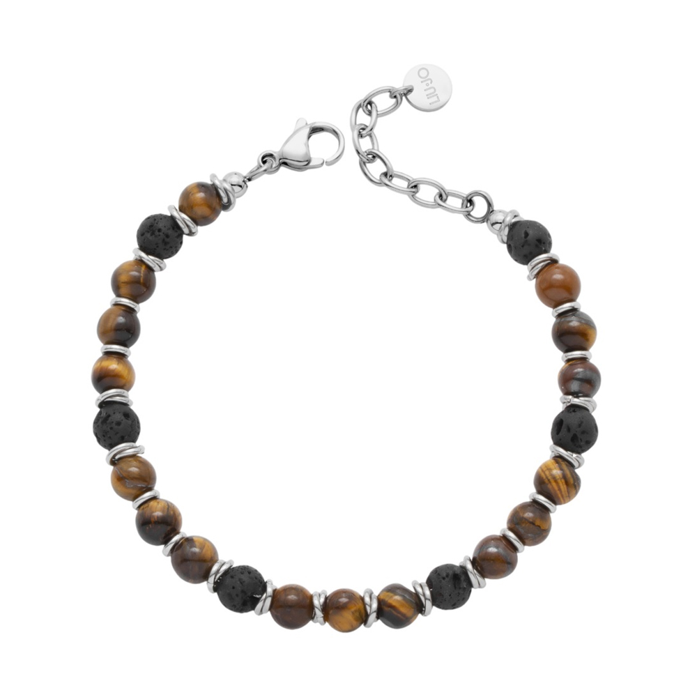 Bracciale in Acciaio da Uomo con Pietre Occhio di Tigre e pietra lavica Liu-Jo MLJ644