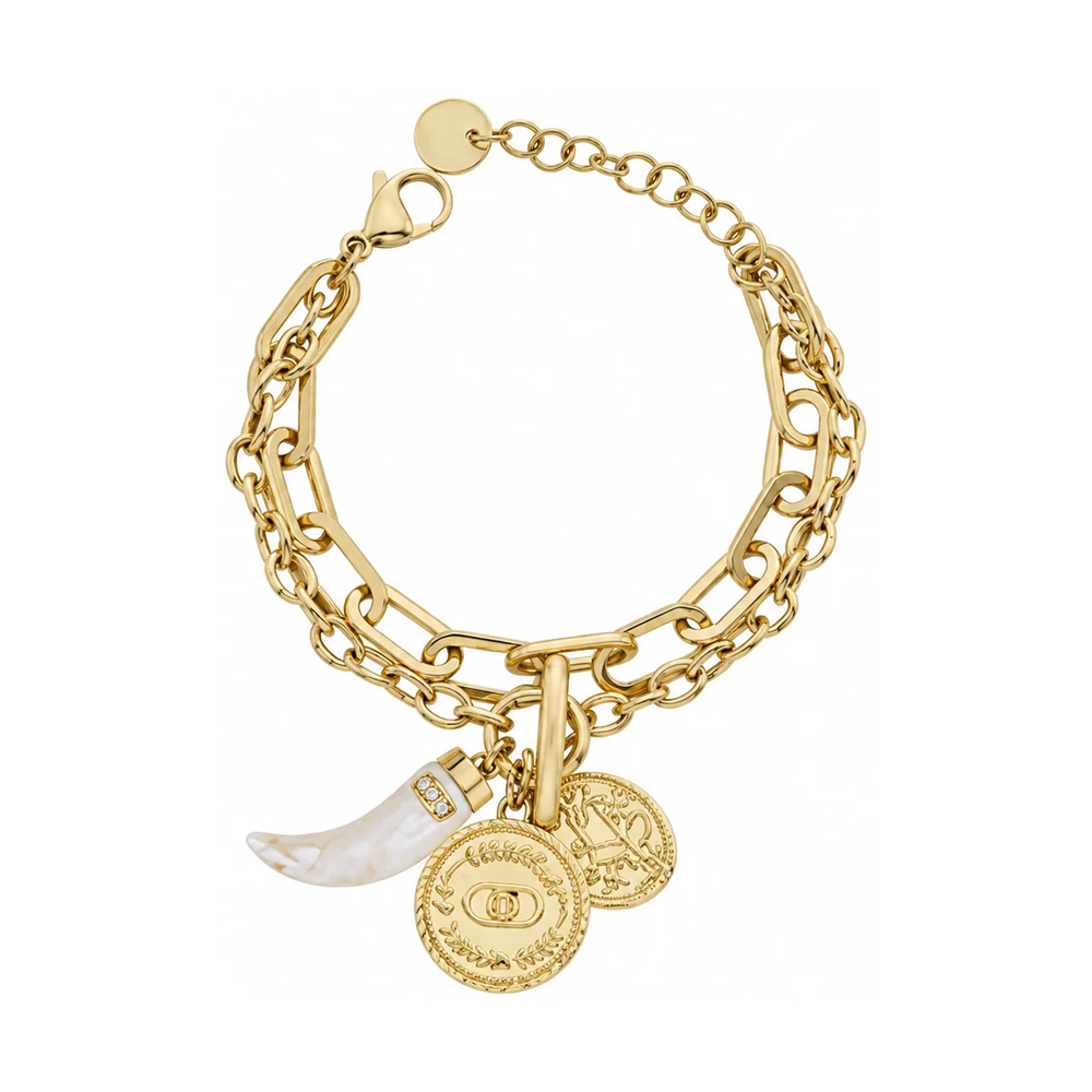 Bracciale in Acciaio dorato doppio filo da donna con charm LJ3296