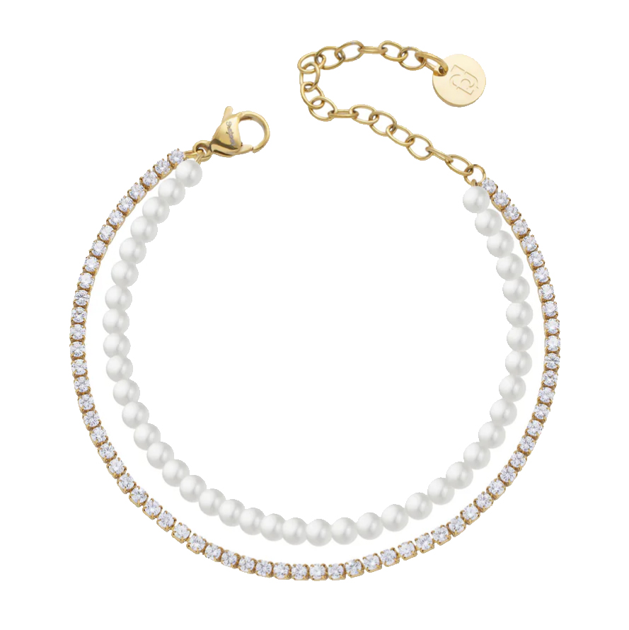 Bracciale in Acciaio giallo Tennis da donna con cristalli e perle Essential Woman Liu Jo LJ3027