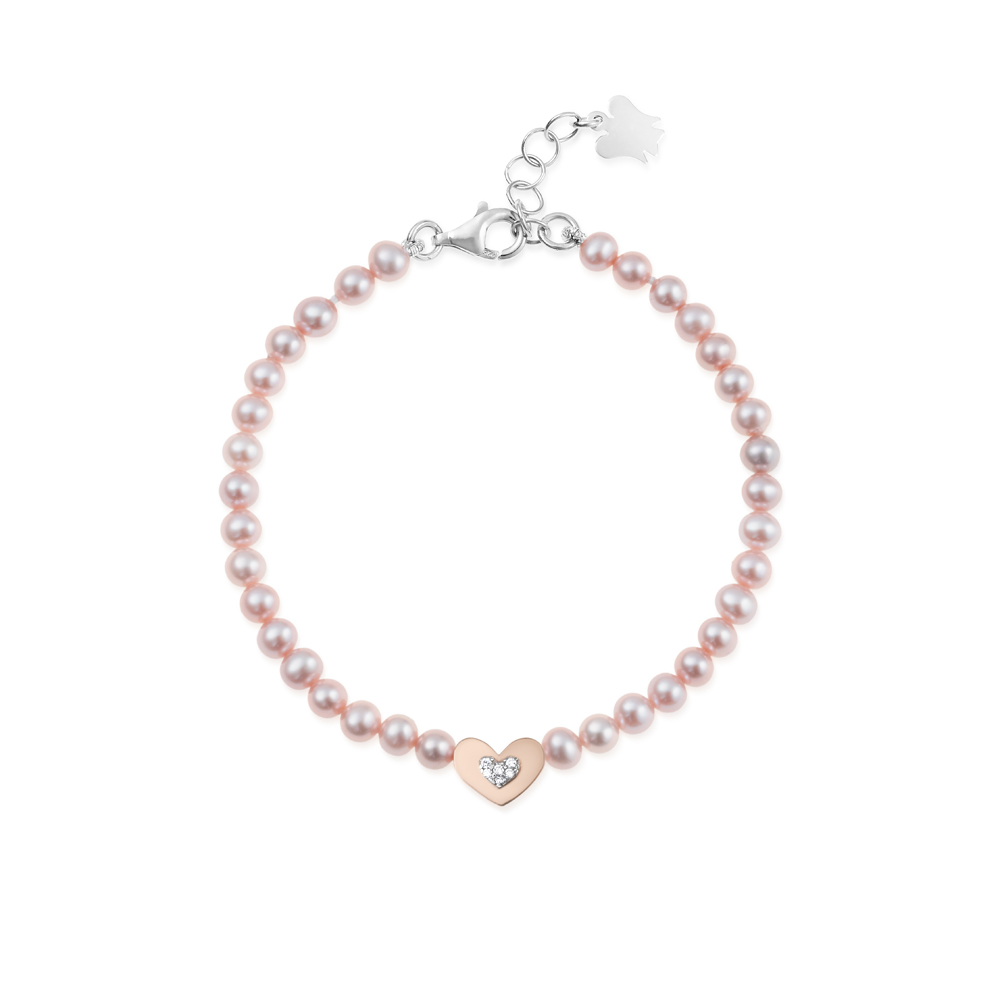 Bracciale in Agento Roberto Giannotti con perle rosa e Cuore Light Pearl GIA 478