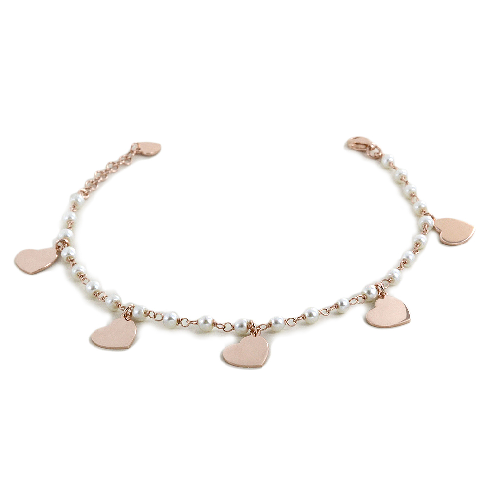Bracciale in argento con charms cuori e perle