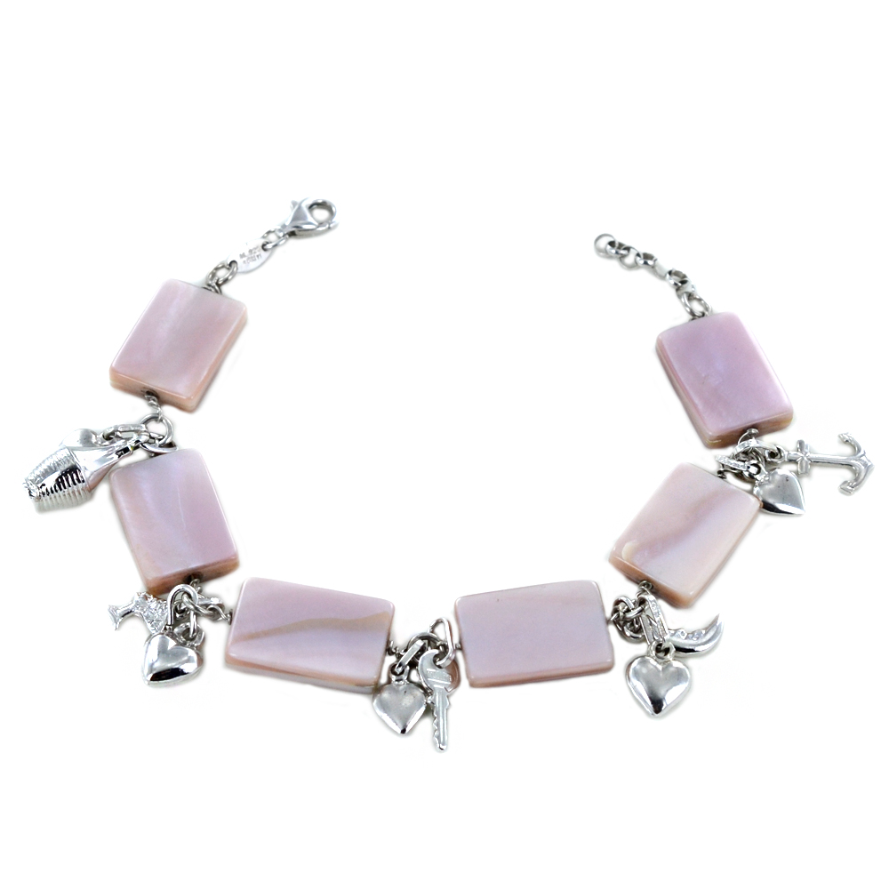 Bracciale in argento con charms e madreperla rosa