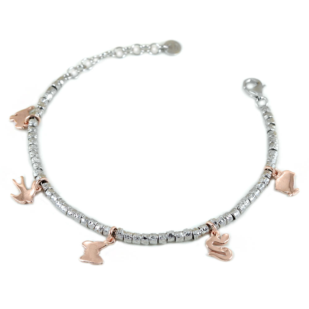 Bracciale in argento con dadini e charms con animaletti