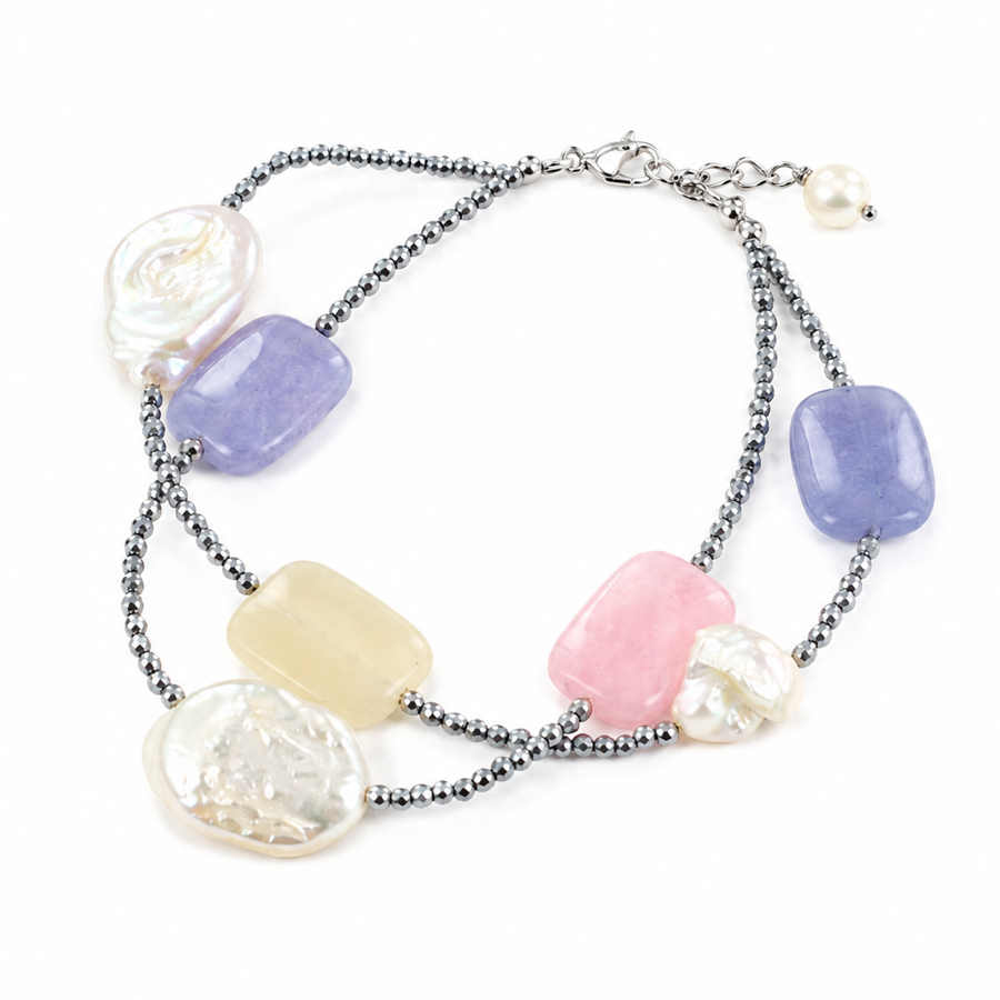Bracciale in argento con perle e quarzi 