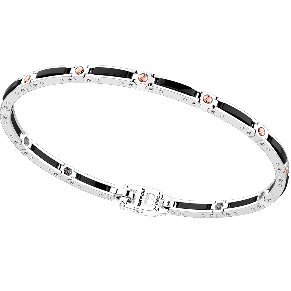 Bracciale in argento da uomo con ceramica nera e viti in oro Zancan KXB 046R-N