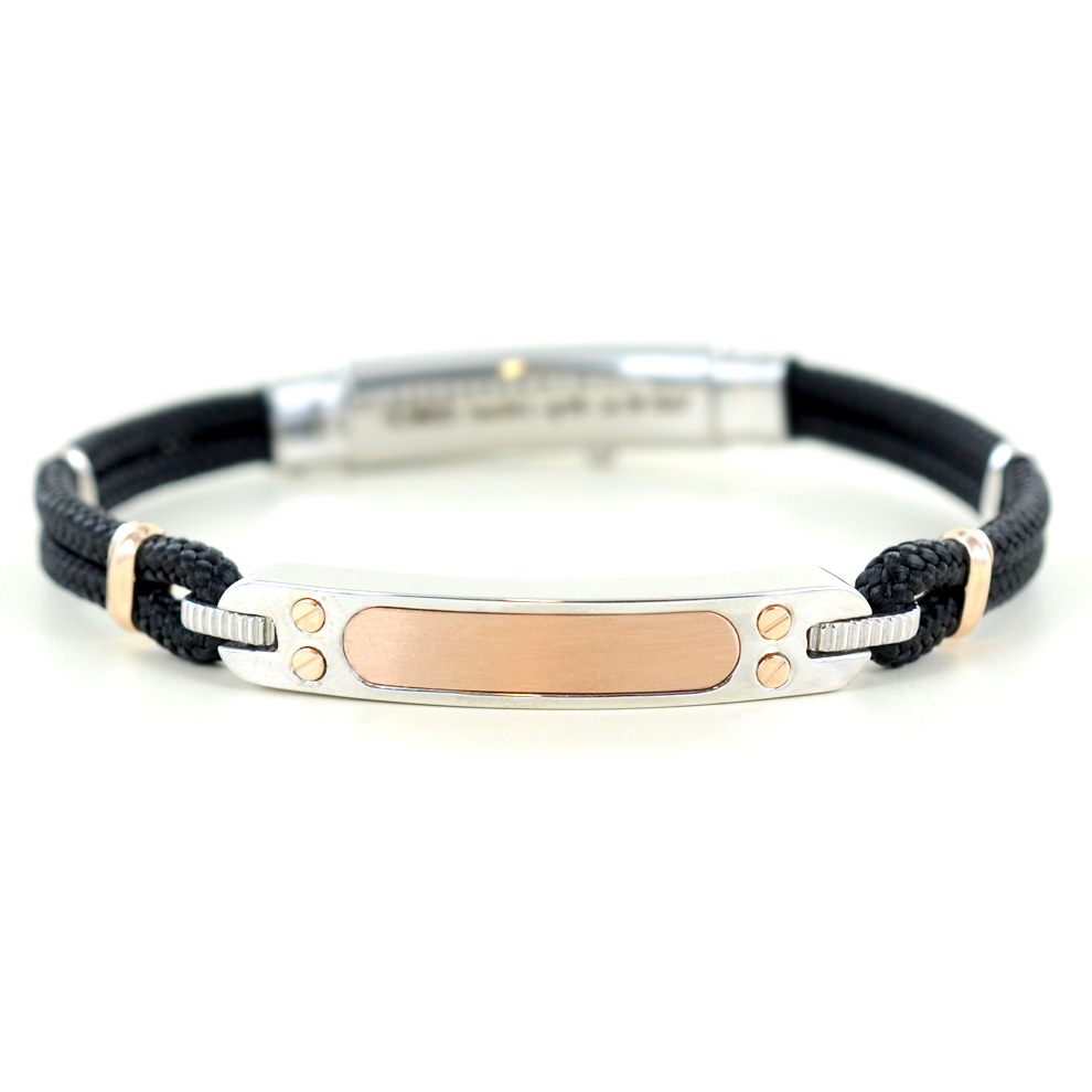 Bracciale in argento da uomo con laccio kevlar e oro rosa Zancan EXB 7835-N