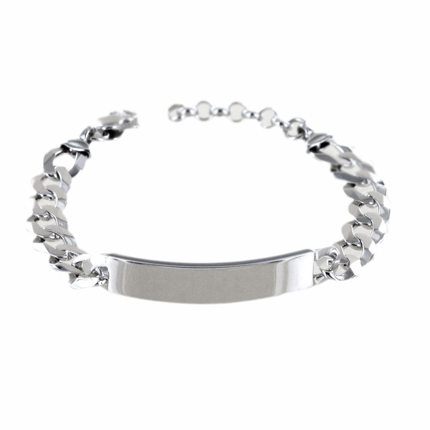 Bracciale in argento lucido con targhetta per incisione Big size