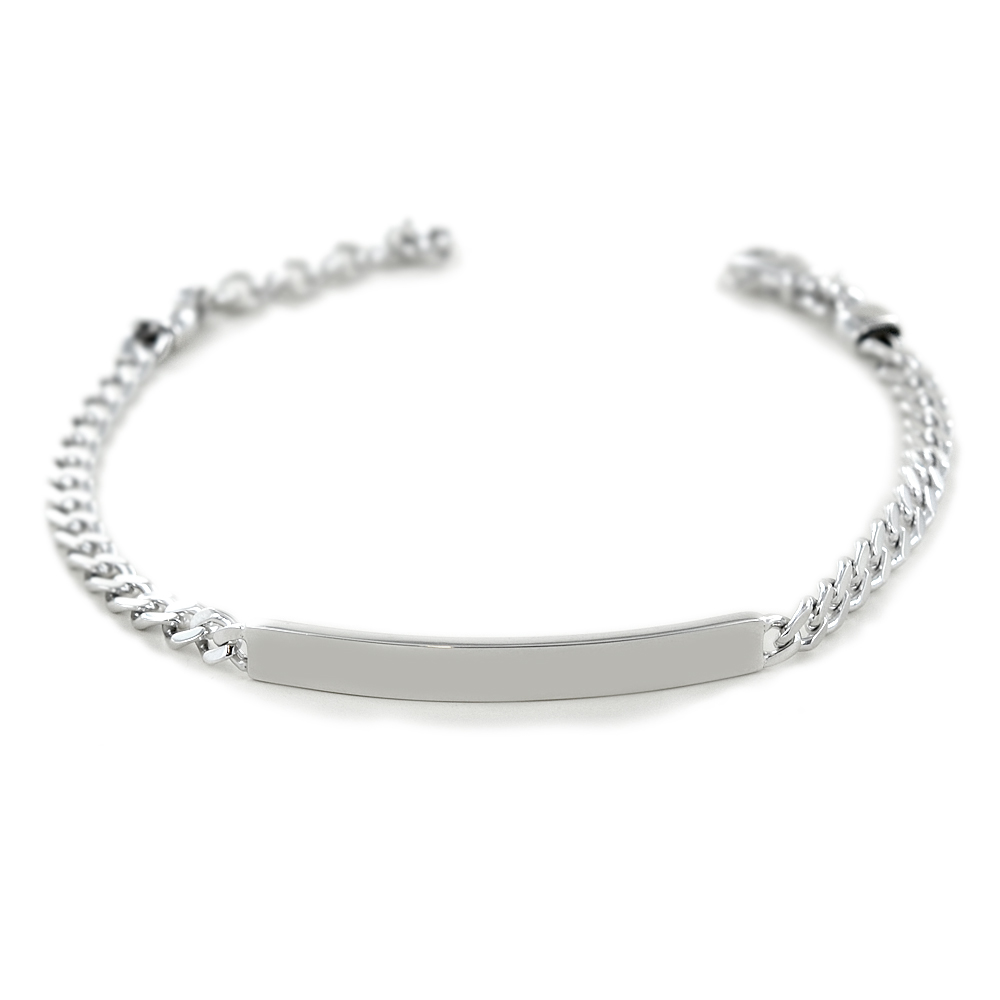 Bracciale in argento lucido con targhetta per incisione small