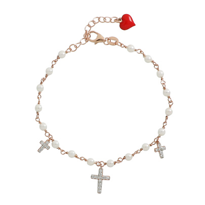 Bracciale in argento rosa e perle Croci Cosmic Love Cuori Milano