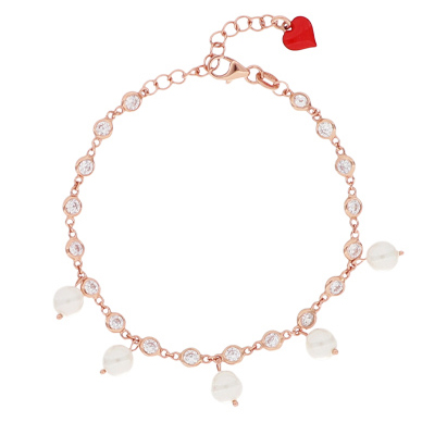 Bracciale in argento rosa e perle Moon Girl Cuori Milano