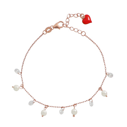 Bracciale in argento rosa e perle Space Pearl Cuori Milano