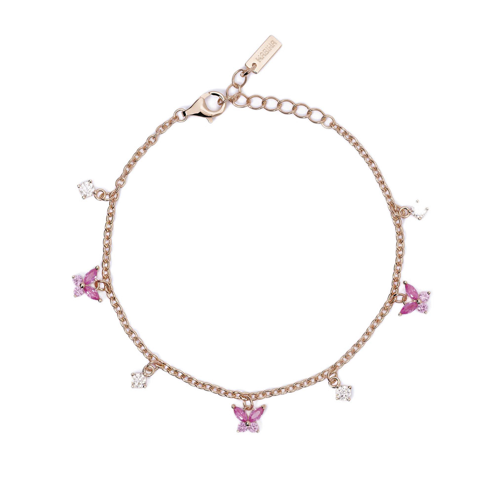 Bracciale in argento rosato con pendenti a forma di Farfalla e zirconi 533659