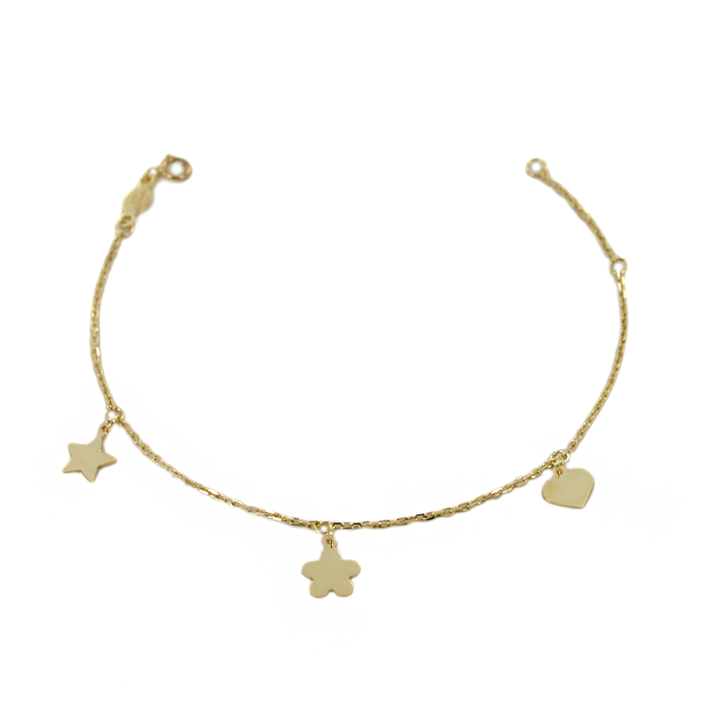 Bracciale in oro 9 kt con charms Cuore Stella Quadrifoglio